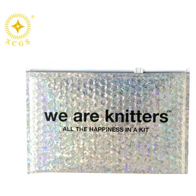 Custom Size Shipping Bag Rainbow Holographic Metallic Material Recolsable Zipper Bubble Small Pouch For Beauty Lipstick Pouch