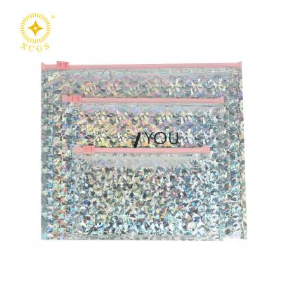 Holographic Pouches For Eyeshadow Packaging Hologram Glitter Bubble Zipper Bag